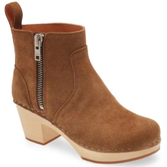 Swedish Hasbeens Women’s Zip It Emy Brown Suede Clog Booties Ankle Boots 39 Boho - Picture 1 of 13